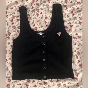 🔻Guess Black Sleeveless Ribbed Logo Baby Tee Crop Top🔻y2k 90´s style EUC